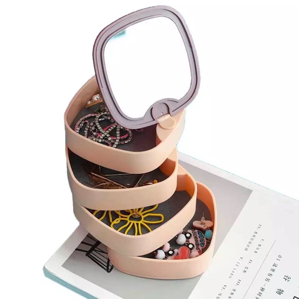 360° Rotatable Jewellery Organizer Box with Mirror, 4 Layer Jewellery Box, Storage Case for Earrings, Necklaces, Bracelets, Rings 360° Rotatable Jewellery Organizer Box with Mirror, 4 Layer Jewellery Box, Storage Case for Earrings, Necklaces, Bracelets, Rings